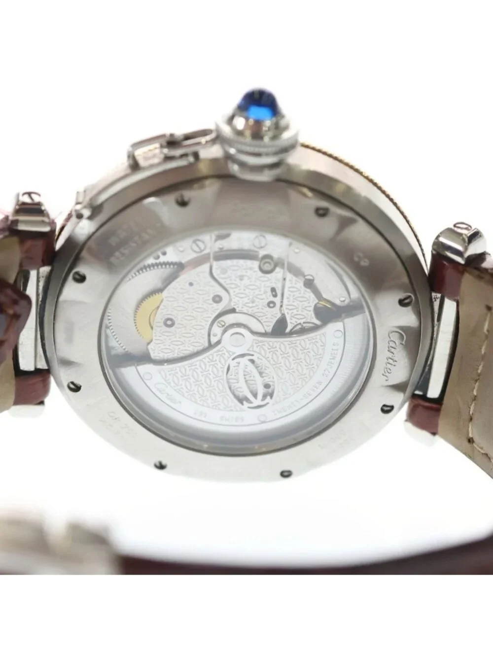 Cartier Pasha de Cartier Plunger Watch Date Back Skelton Yg SS Leather Automatic